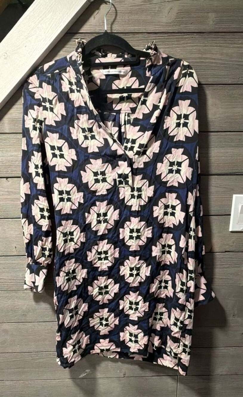 Diane von Furstenberg Aretha Silk Dress Blue Pink Geometric Mini